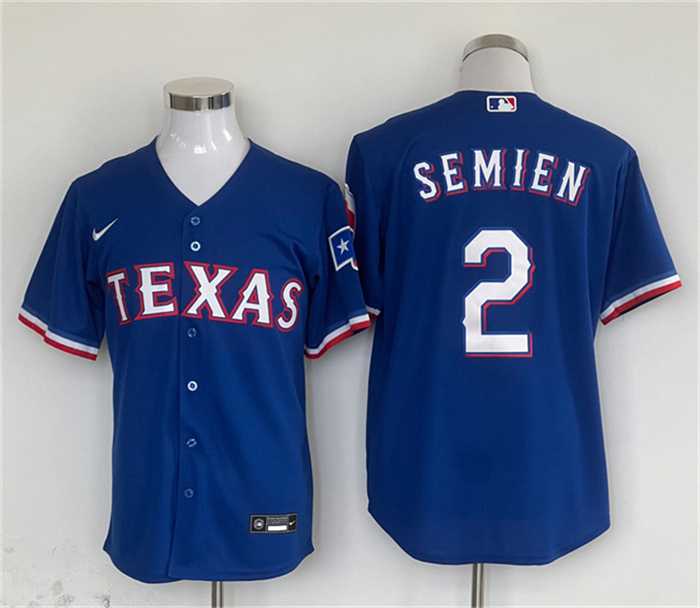 Men%27s Texas Rangers #2 Marcus Semien Royal With Patch Cool Base Stitched Baseball Jersey